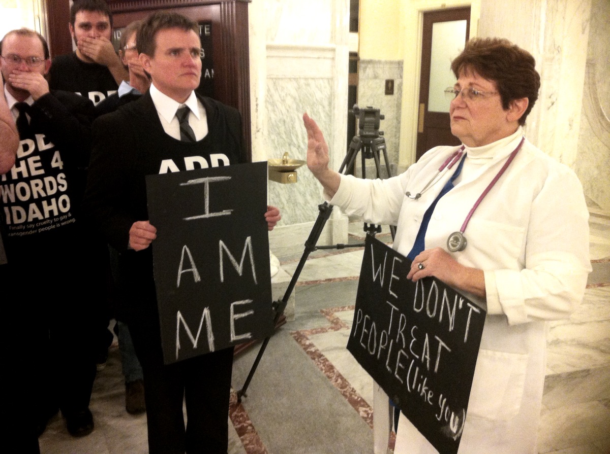 Add the Four Words protest Judy Cross and Ty Carson end of legislative session 2014 Add the Four Words protest Judy Cross and Ty Carson end of legislative session 2014