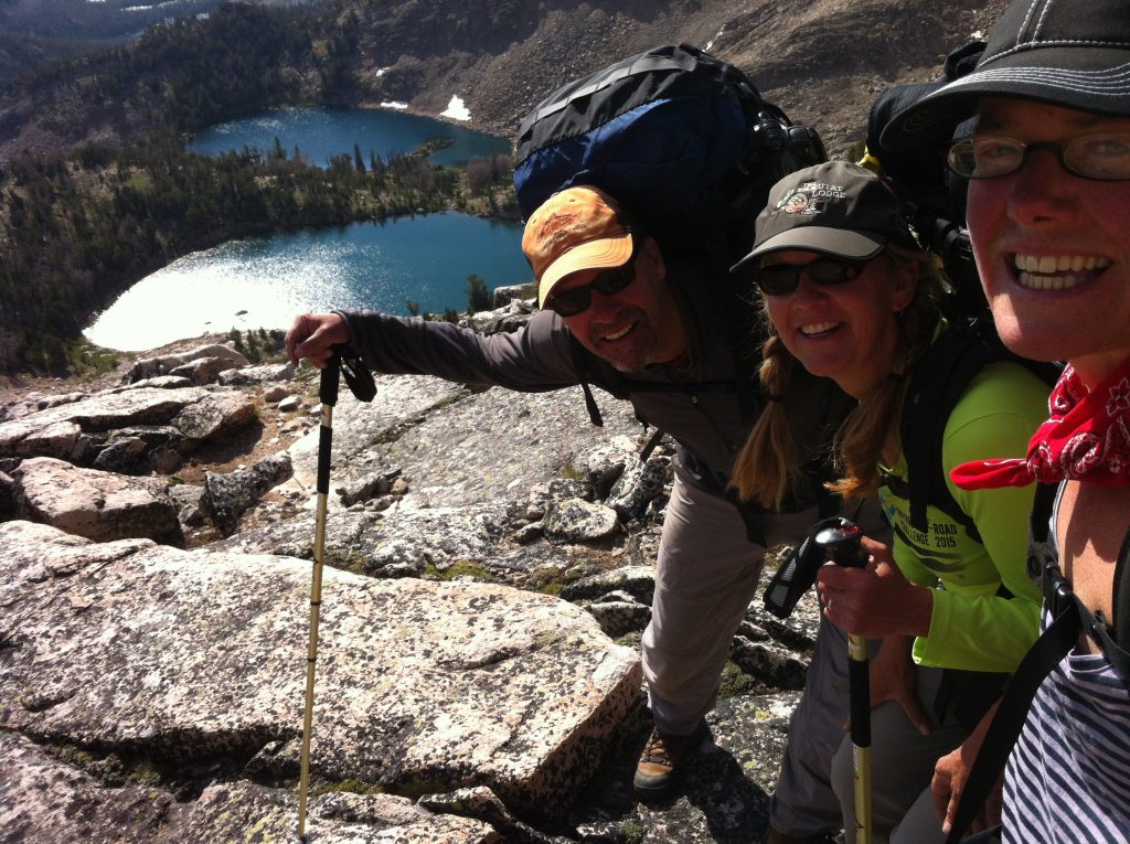 Nicole LeFavour Mark and Jerri Lisk hiking Sawtooths in 2015